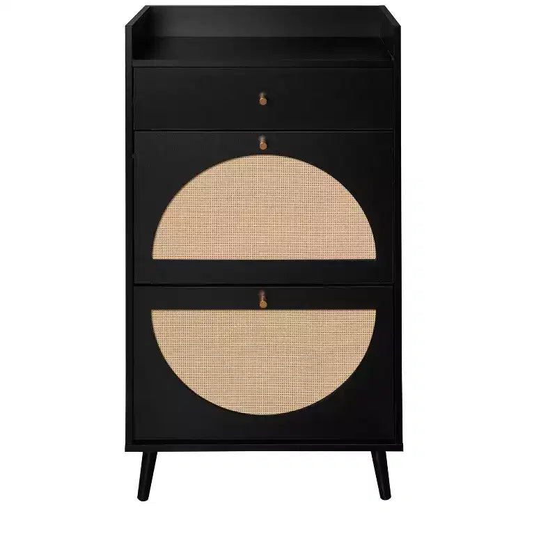 Scarpiera in rattan con 3 cassetti a ribalta