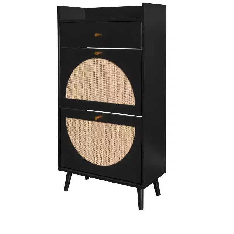 Scarpiera in rattan con 3 cassetti a ribalta
