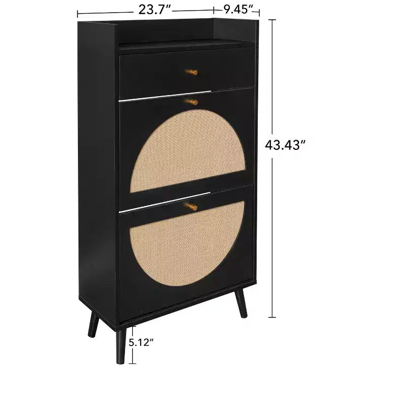Scarpiera in rattan con 3 cassetti a ribalta