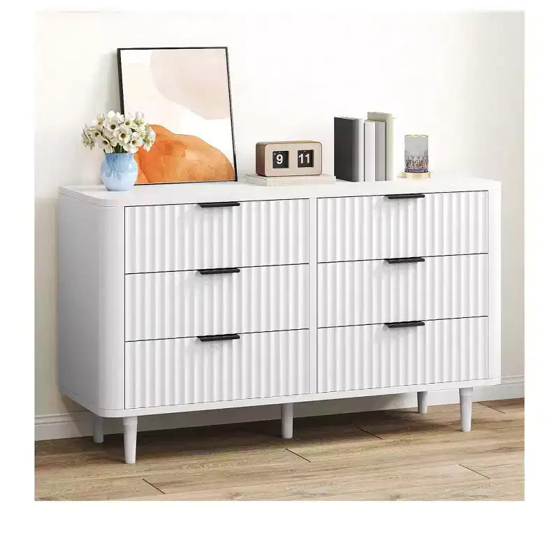 Modern 6 Drawer Dresser with Waveform Fluted Panel Wider Closet Dressers Chest of Drawers Wood Storage Dresser Organizer for Living Rooms