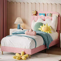 Light Pink Velvet Twin Bed with Bookcase Headboard, Steel Support Legs, Easy Assembly, Quiet