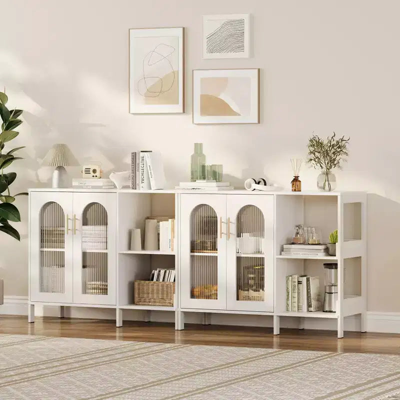 Credenza a Buffet da 40 Pollici con Ante in Vetro e Scaffale Aperto a 2 Livelli