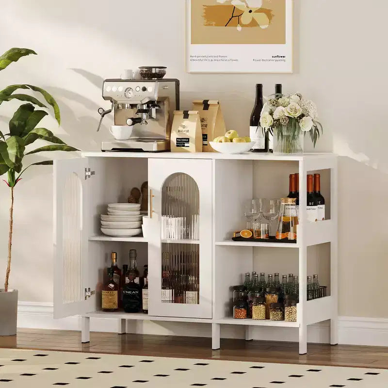 Credenza a Buffet da 40 Pollici con Ante in Vetro e Scaffale Aperto a 2 Livelli