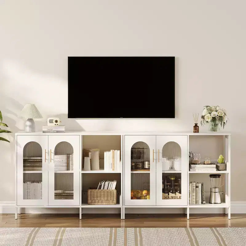 Credenza a Buffet da 40 Pollici con Ante in Vetro e Scaffale Aperto a 2 Livelli
