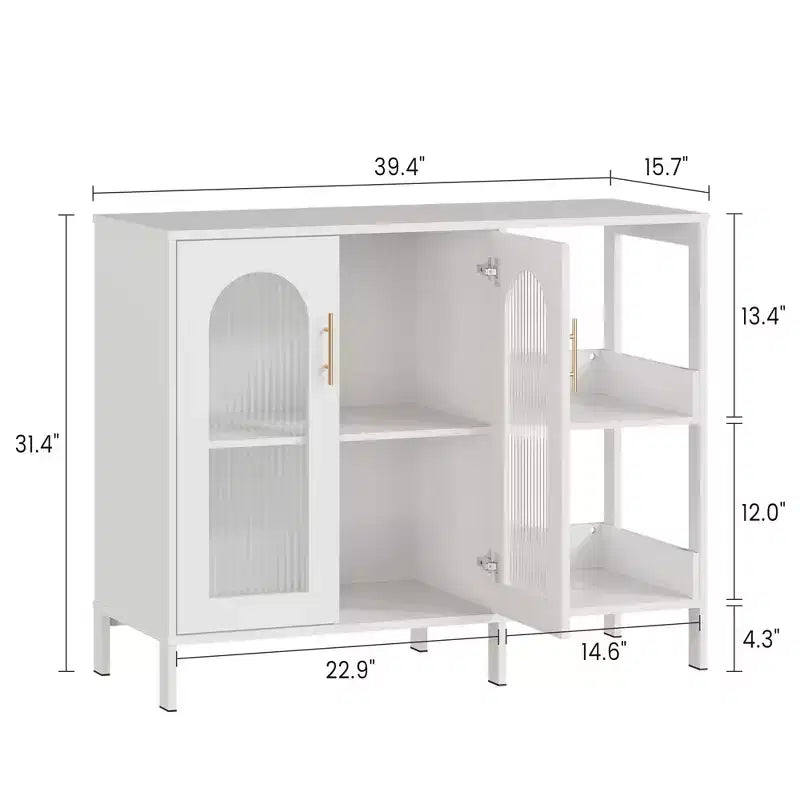 Credenza a Buffet da 40 Pollici con Ante in Vetro e Scaffale Aperto a 2 Livelli