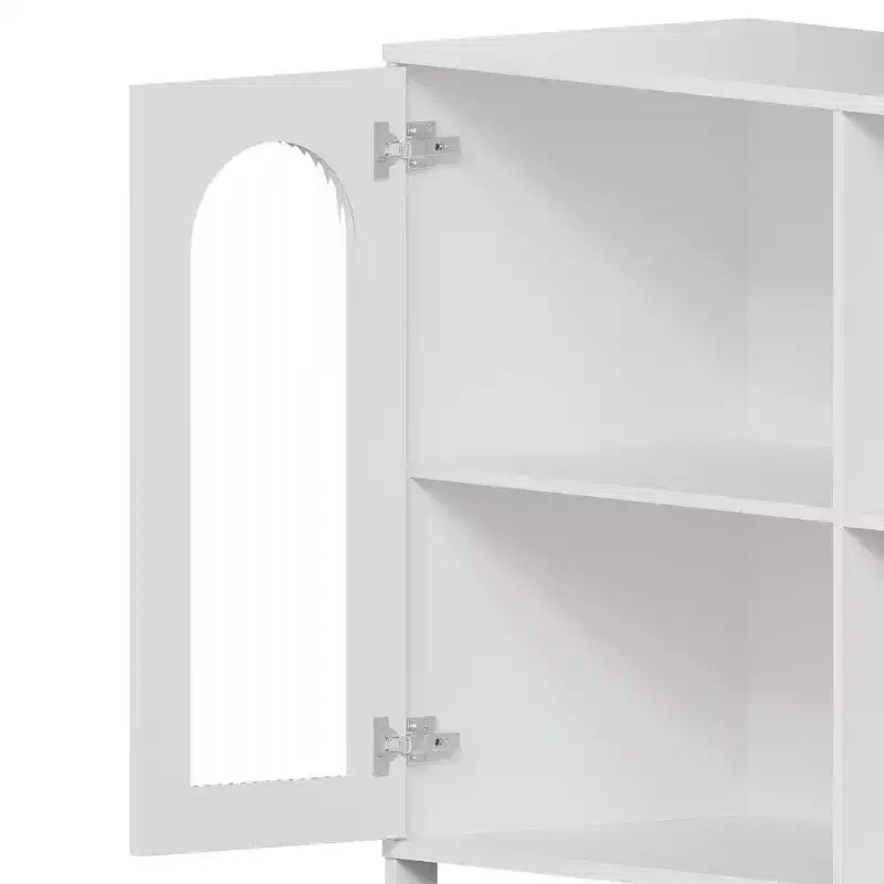 Credenza a Buffet da 40 Pollici con Ante in Vetro e Scaffale Aperto a 2 Livelli