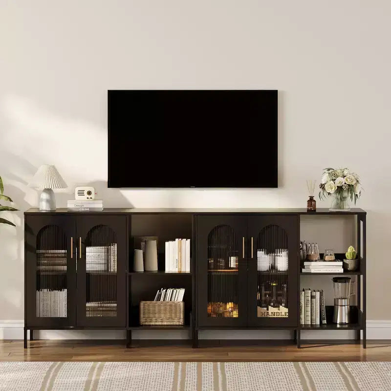 Credenza a Buffet da 40 Pollici con Ante in Vetro e Scaffale Aperto a 2 Livelli