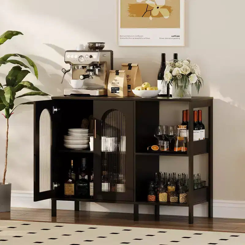 Credenza a Buffet da 40 Pollici con Ante in Vetro e Scaffale Aperto a 2 Livelli