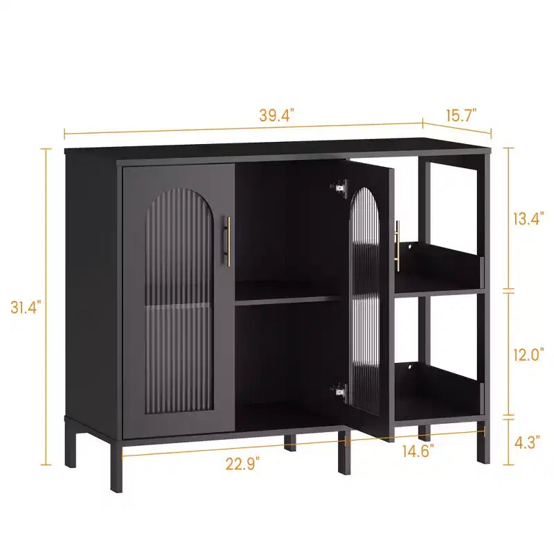 Credenza a Buffet da 40 Pollici con Ante in Vetro e Scaffale Aperto a 2 Livelli