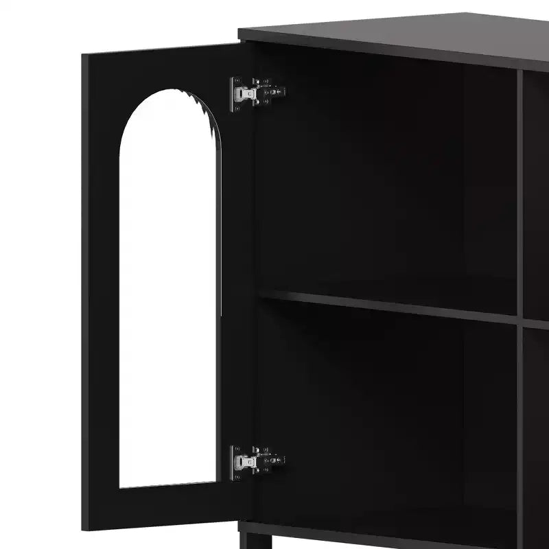 Credenza a Buffet da 40 Pollici con Ante in Vetro e Scaffale Aperto a 2 Livelli