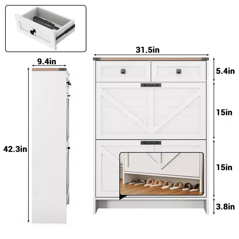 Scarpiera sottile con ante a ribalta e cassetti standard per l'ingresso