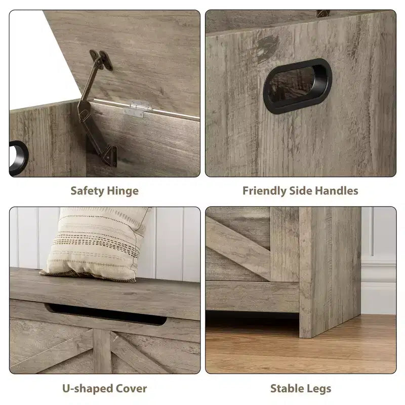 Panca Contenitore in Legno con Coperchio a Ribalta e Cerniera di Sicurezza – 120 cm
