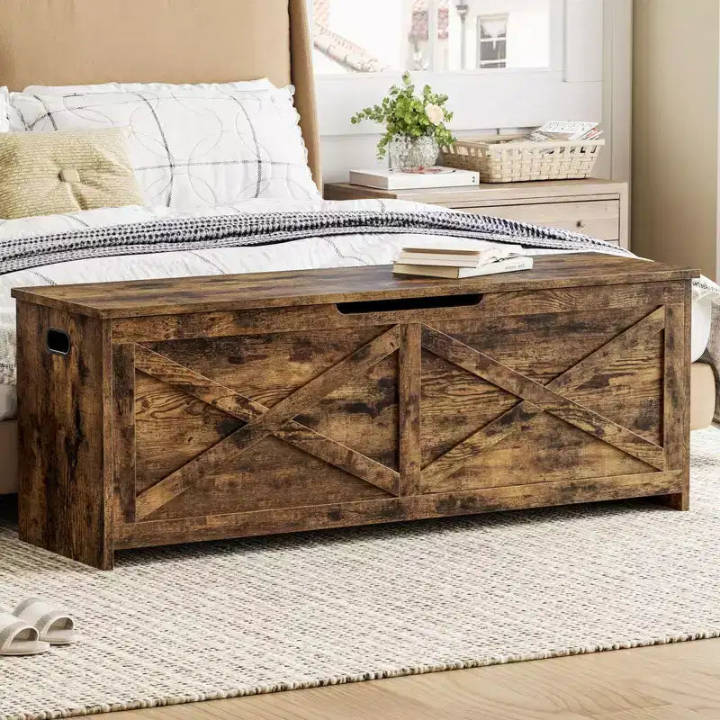Panca Contenitore in Legno con Coperchio a Ribalta e Cerniera di Sicurezza – 120 cm