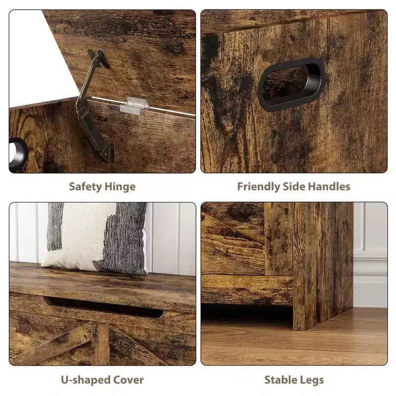 Panca Contenitore in Legno con Coperchio a Ribalta e Cerniera di Sicurezza – 120 cm