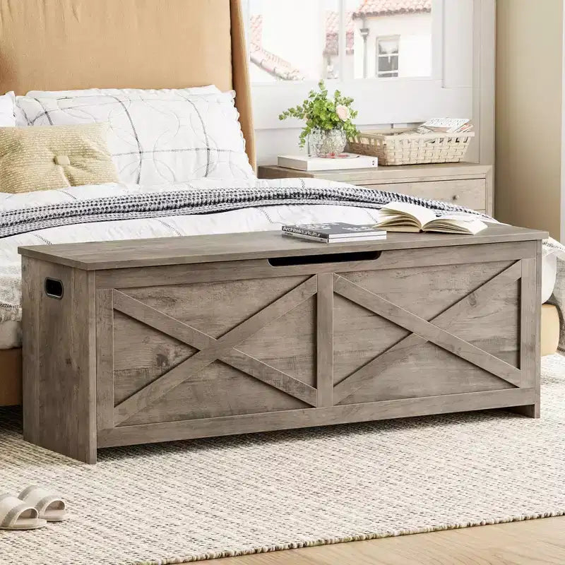 Panca Contenitore in Legno con Coperchio a Ribalta e Cerniera di Sicurezza – 120 cm