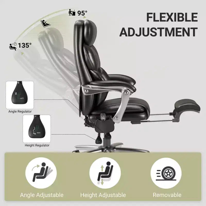 Sedia da Ufficio Massaggiante con Poggiapiedi – Sedile Largo 58 cm, Reclinabile in Pelle PU, Riscaldamento e Vibrazione, Portata 180 kg