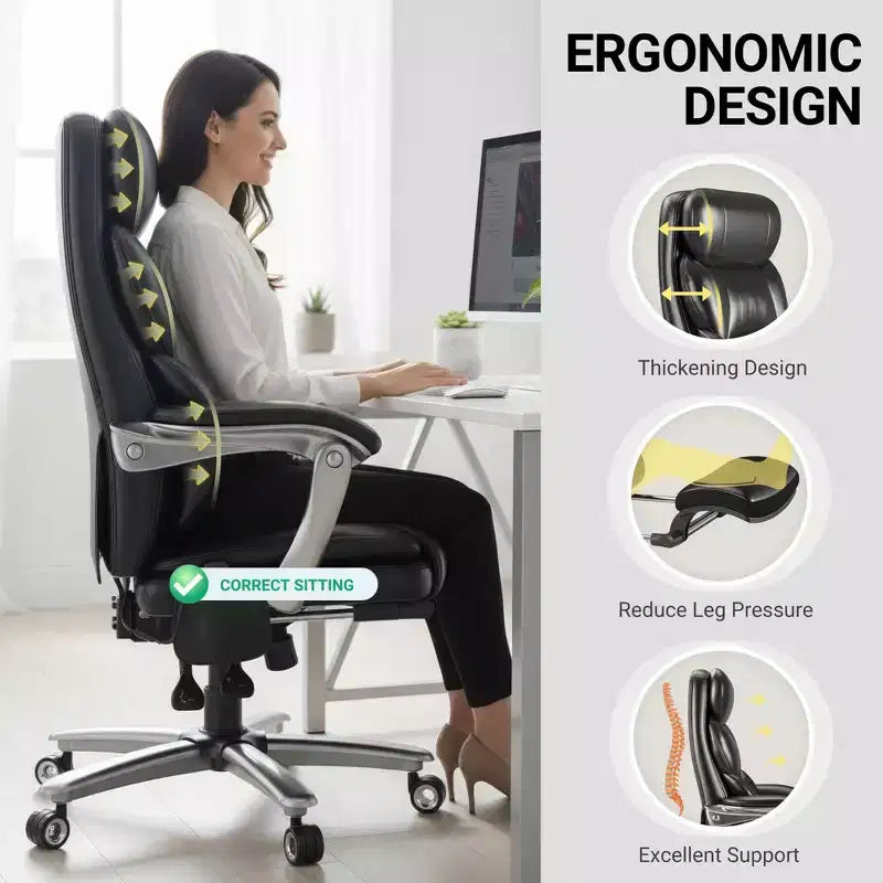 Sedia da Ufficio Massaggiante con Poggiapiedi – Sedile Largo 58 cm, Reclinabile in Pelle PU, Riscaldamento e Vibrazione, Portata 180 kg