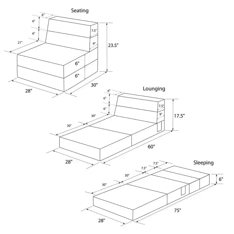 Sedia e Poltrona Modulari Pieghevoli – Velluto, Design 5-in-1