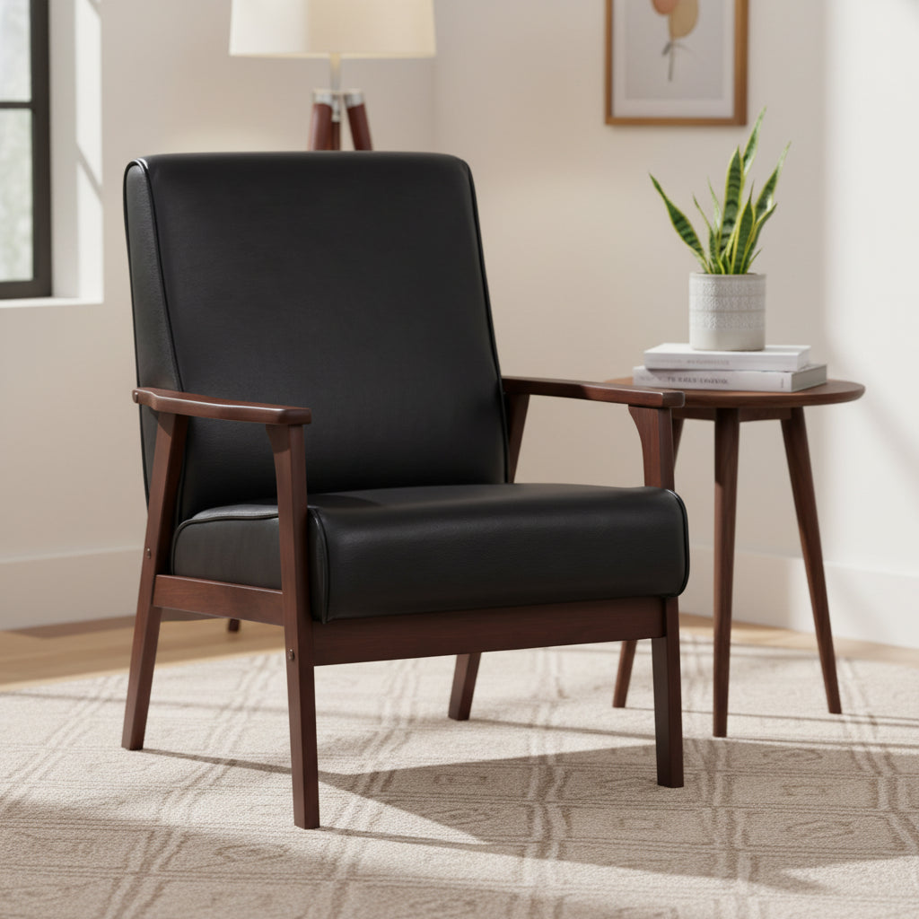 Emma and Oliver Upholstered Mid-Century Modern Arm Chair with Wood Frame