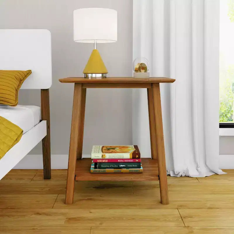 Comodino moderno di metà secolo in legno massello