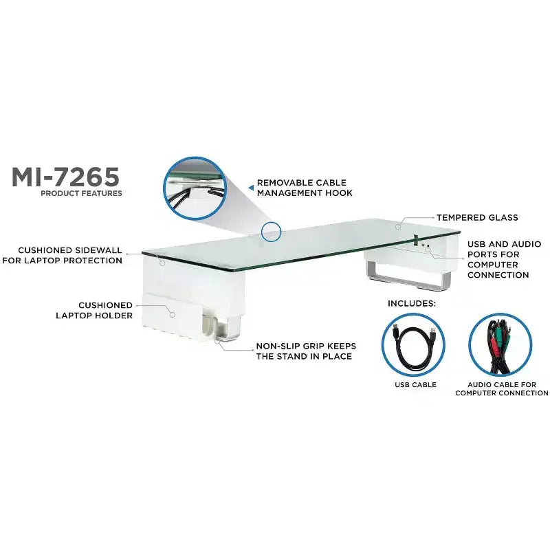 Supporto per monitor con superficie in vetro temperato e 3 porte USB