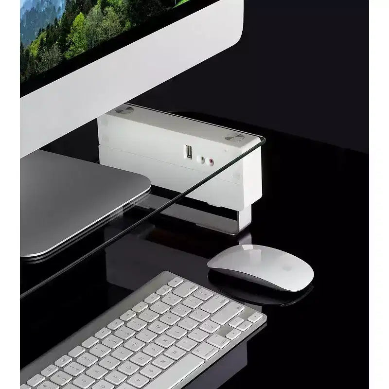 Supporto per monitor con superficie in vetro temperato e 3 porte USB