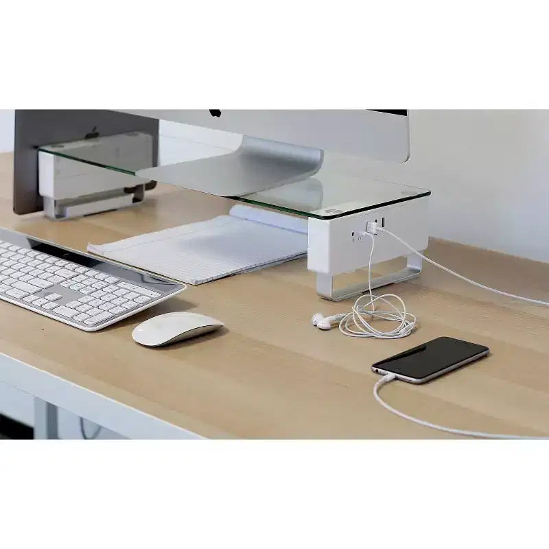 Supporto per monitor con superficie in vetro temperato e 3 porte USB