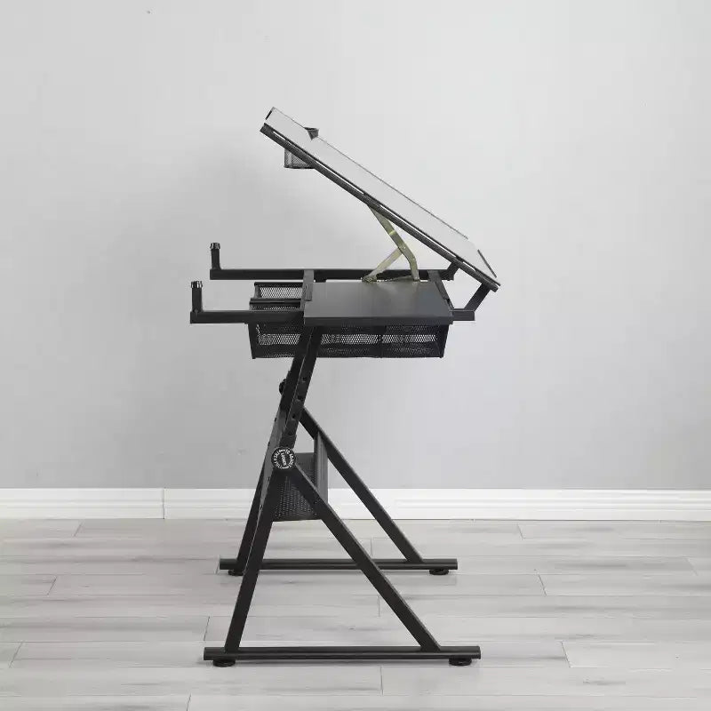 Tavolo da disegno regolabile in vetro temperato con sedia