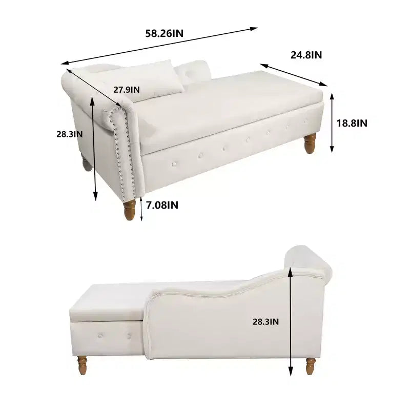 Chaise longue in velluto con contenitore e borchie decorative