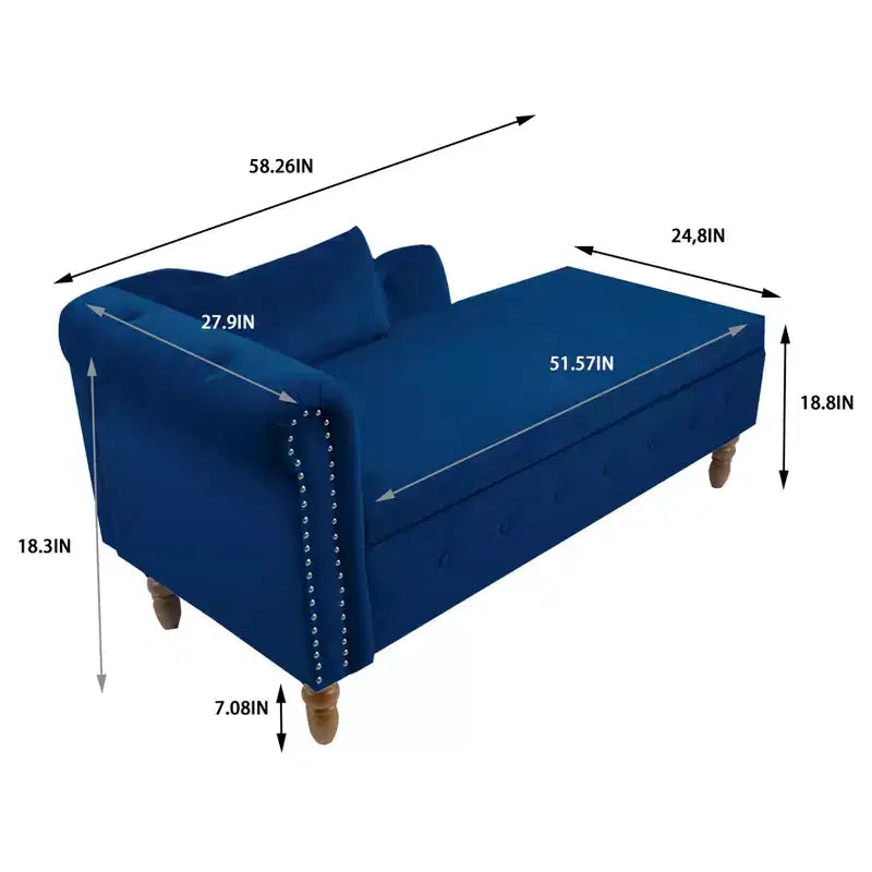 Chaise longue in velluto con contenitore e borchie decorative