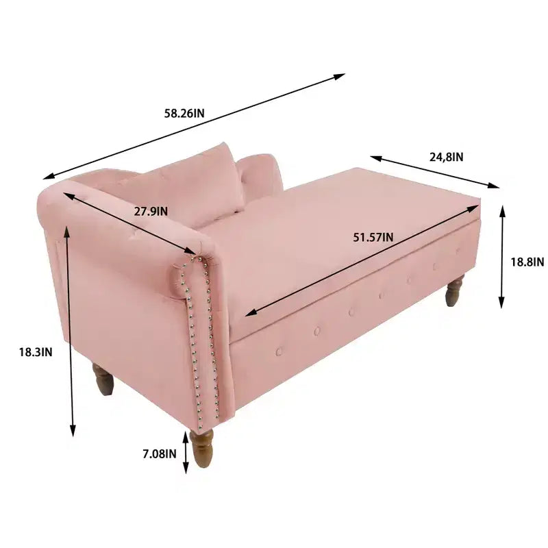 Chaise longue in velluto con contenitore e borchie decorative
