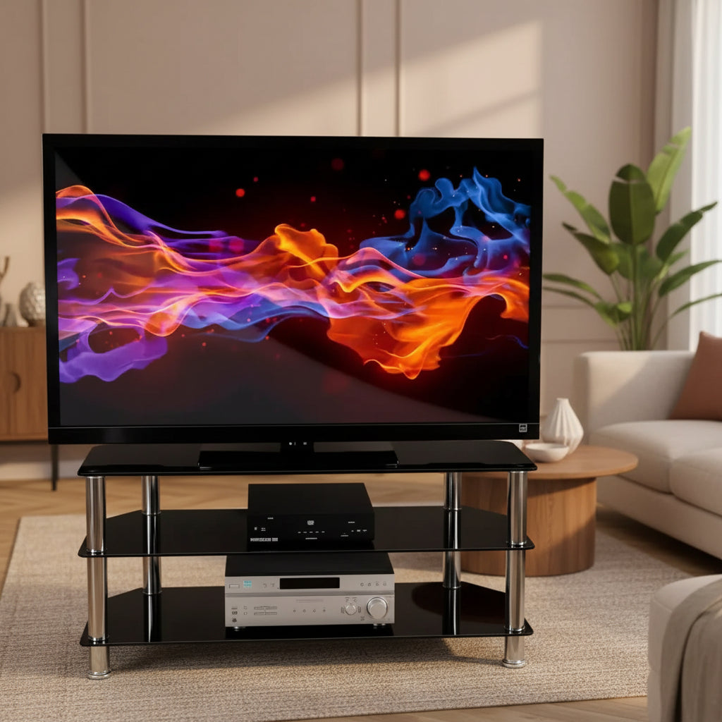 Mobile TV in vetro con tre ripiani in vetro temperato per TV da 40-60 pollici